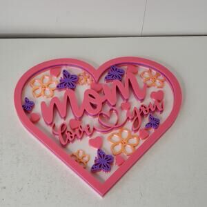 MOM I Love You Heart Plaque Sign - Pink Purple Orange Layered 3D Decor Gift